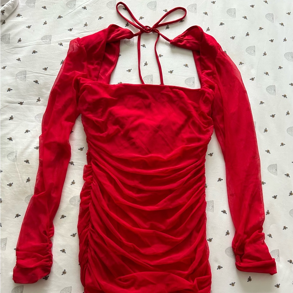 red long sleeve bodycon dress💋